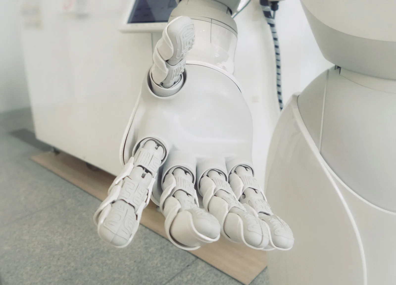 Close-up of a white robotic arm